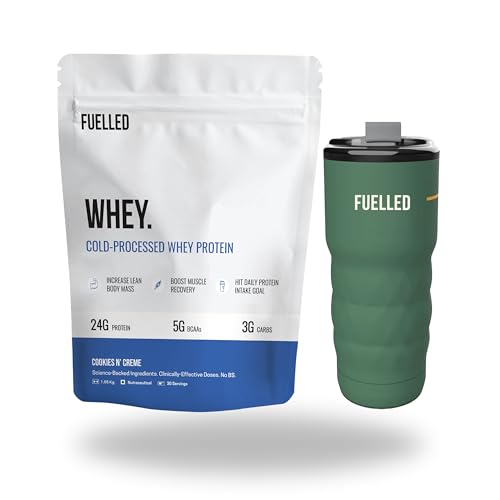 Image of FUELLED Whey Protein Powder Concentrate & Isolate with 24 g Protein, 5 g BCAA (4 kg, 120 Servings) Lab Tested with Premium Metallic Shaker (Cookies N Creme)