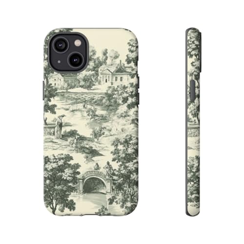 Coque iPhone 14 Plus rigide mate anti-rayures motif paysage vert campagne d'époque