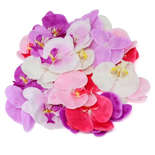 Honbay 24PCS Fabric Butterfly Orchid Flower Heads Artificial Fake Flowers Heads for Crafts Home Wedding Decoration - 6 Colors
