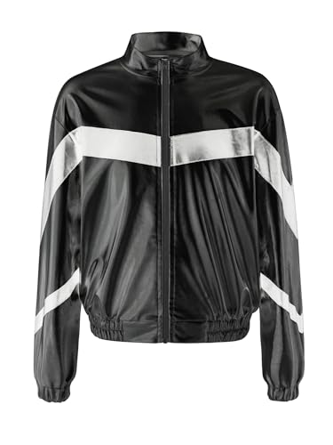 Girls Boys Shiny Metallic Bomber Jacket for Kids Zip Up Coat Outerwear Hip Hop Jazz Dance Clothes3