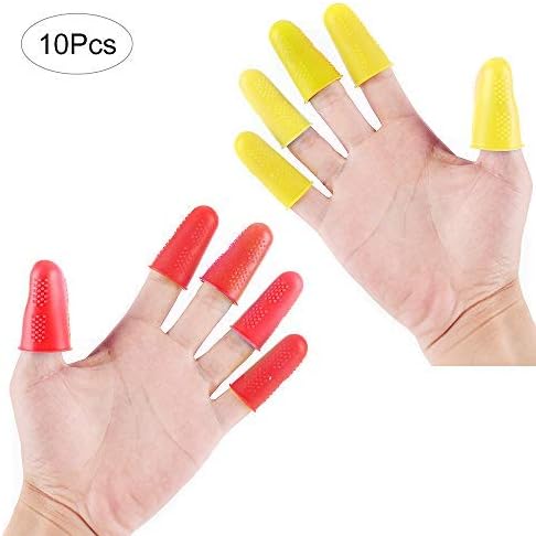 Fomei Silicone Finger Protectors 10 Pieces Hot Glue Gun Finger Caps, Non-Stick Covers for Hot Glue Wax Resin Honey Adhesives Scrapbooking Sewing in Small/Medium/Large Sizes (Yellow and Red)