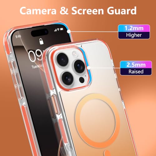 Image of Magnetic Case for iPhone 16 Pro Max [Compatible with Magsafe] [Anti-Yellowing] [1 Screen Protector] Slim Clear Iridescent Case for iPhone 16 Pro Max 6.9 inch 2024, Orange