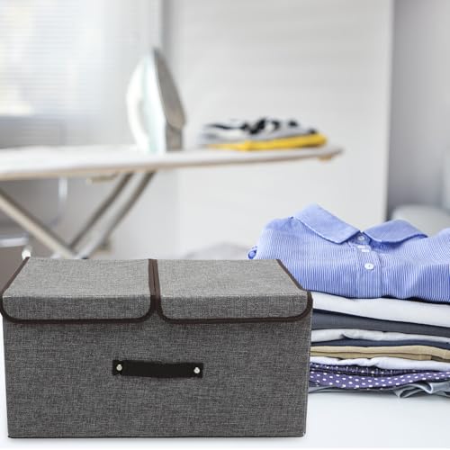 Caja de almacenamiento con tapa de algodón y lino para ropa de diseño compacto 4