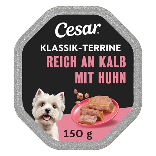 Cesar Klassik-Terrine Adult Schale 14 x 150g mit Stückchen reich an Kalb und Geflügel in Pastete (14er-Packung)