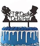 FHPDDTUD Till Death Do Us Part Cake Topper, Black Skull Silhouette Cake Topper, Mr and Mrs Skull Cake Topper, Skeleton Couple Cake Topper