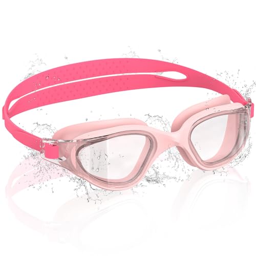 Ambienden Occhiali da Nuoto per Bambini, HD 180° con Visione, Occhialini Piscina per 3-14, Anti-Fog, Protezione UV, Regolazione Rapida, Guarnizione in Silicone, Occhiali da Nuoto Unisex, T-Pink