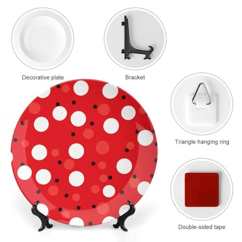 Plato decorativo de porcelana Bone China rojo con puntos blancos 6 pulgadas miniatura 3