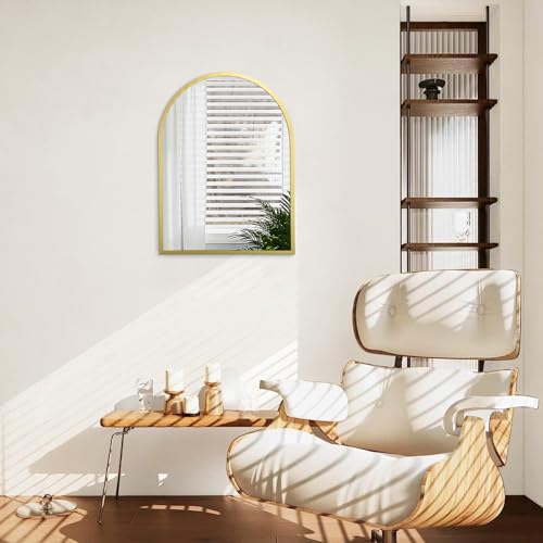 Image of Arched Wall Mirror 20 inchx16 inch Arch Mirror Aluminum Alloy Frame Bathroom Mirror for Vanity Living Room, Bedroom, Entryway Large