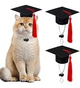 2 Pack Mini Graduation Caps with Red Tassels, Small Animal Bachelor Hats for Cats and Dogs, Adjus...