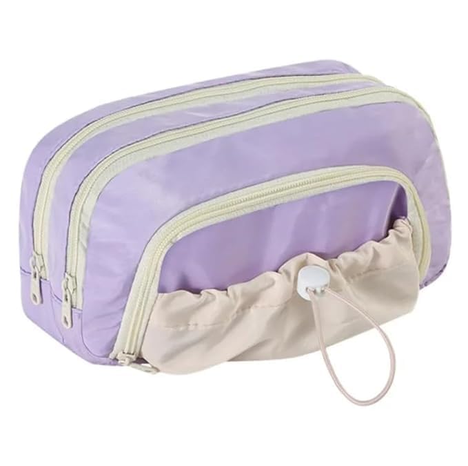 Image of Canvas School Bag Pencil Case, 3 Layer 6 Compartment Large Capacity, Aesthetic Pencil Pouch for Stationary, Cute Stationery for Kids, Pencil Case for Girls & Boys (Dori-Purple)