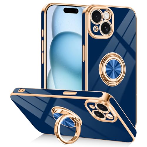 Coque iPhone 15 anneau rotatif 360 et support magnétique voiture pour fixation stable en TPU