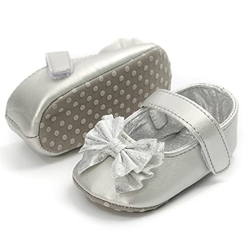 Timatego Baby Girl Mary Jane Flats Shoes Non Slip Soft Sole Infant Toddler First Walker Wedding Princess Dress Crib Shoes(0-6 Months Infant 25 Silver) #TOP4