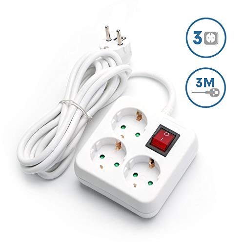 Preisvergleich Produktbild Aigostar Steckdosenleiste 3-fach mit Schalter Überspannungsschutz Tischsteckdose Kindersicherung 3m Kabel, Weiß