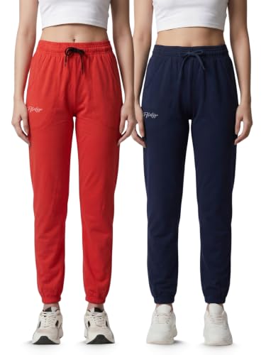Image of Fflirtygo Cotton Solid Joggers /Track Pant /Solid Pajama /Leggings �100% Export Quality Soft Cotton Night Wear /Pocket Pyjama for Women Combo Pack of 2Pcs, Blue and Grey
