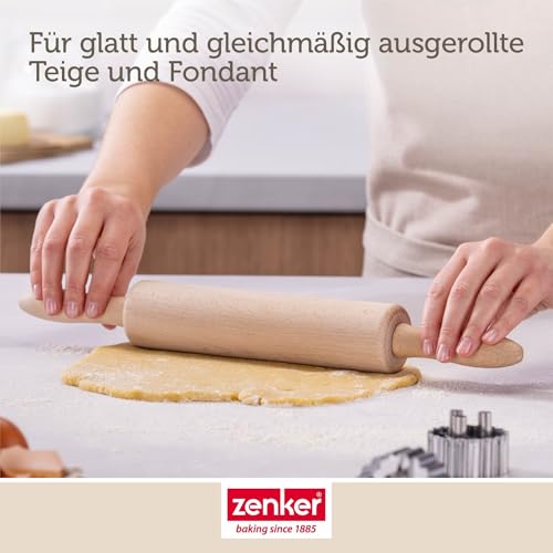 Foto von Zenker Teigrolle – Nudelholz mit Metallachse aus Buchenholz, Hochwertige Backrolle für Teig & Fondant, Ca 23 x 6 cm, Reinigung per Hand, Beige
