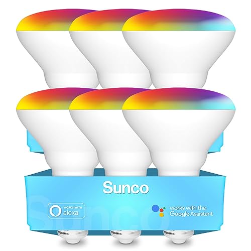 Sunco 6 Pack BR30 Smart LED Flood Light Bulb, Color Changing RGBCW, WiFi, 8W 650 Lumens, Dimmable Recessed Bulb, E26 Base, Compatible with Alexa and Google Assistant, No Hub Required by Sunco Lighting - Used condition - US$29.00