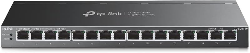 TP-Link TL-SG116P, 16 Port Gigabit PoE Switch | 16 PoE+ Ports 120W, Plug & Play, Extend, Priority & Isolation Mode, PoE Auto Recovery, Fanless, QoS & IGMP Snooping