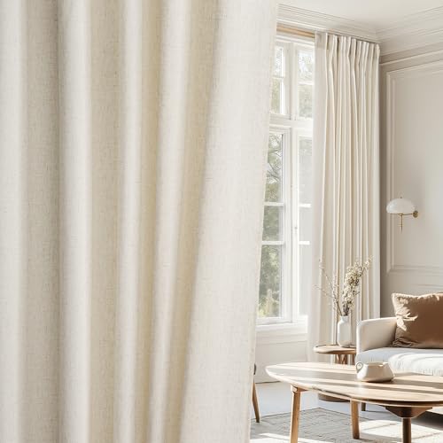 NICETOWN Flax Sheer Linen Curtains for Living Room 95 inch Long 2 Panels, Rod Pocket & Back Tab Semi Sheer Drapes Privacy Added with Light Filtering for Bedroom/Living Room, Natural, W55 x L95