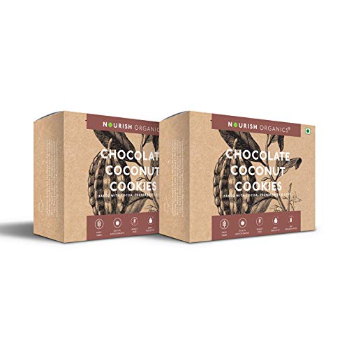 Image of Nourish Organics Chocolate Coconut Cookies | Wholesome Chocolaty Cookies with Coconut | Made with Cocoa, Oats & Cashews | High Fibre Snack | No Refined Sugar | 120g (Pack of 2)