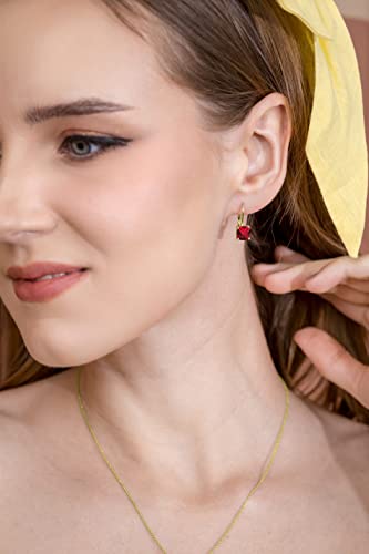 B. Brilliant Red Earrings For Women 7X7Mm Cushion-Cut Yellow Flashed Sterling Silver Synthetic Ruby Leverbacks Gold Drop Earring Bridesmaids Birthday Fashion Trendy thumb #2