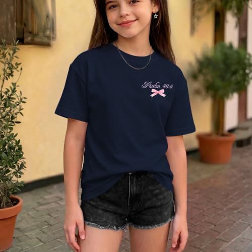 Image of Girls Christian Tees God is Within Her Jesus Shirt for Kids Faith Cute Graphic Bow Tshirt Inspirational Religious Top