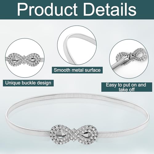 Metal Bow Belt, Women's Rhinestone Belt Silver Waist Belt Stretchy Bow-Knot Chain Belt Shinny Waistband Belt Bow Tie Belt Rope for Dresses Jeans Gift3