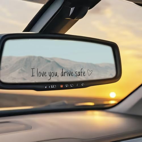 Image of 4X I Love You Drive Safe Mirror Sticker, Cute Car Stickers for Women, Valentine's Day Gift for Her, Drive Safe Car Decals for Rearview Mirror (Black)