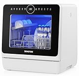SEAGTOM Countertop Mini Portable Tabletop Small Dishwasher with 5L Built-in Water Tank No Hookup Needed Delay timer & Air-Drying Function,3 Place Set Capacity for Apartments Dorms Camping RVs