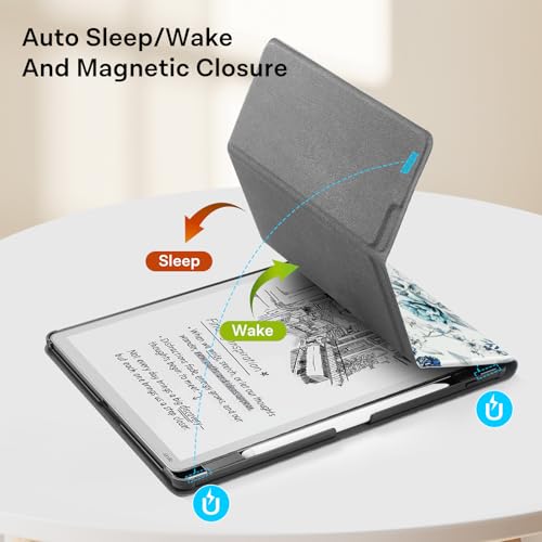 Image of CoBak Case for 11 inch Kindle Scribe 3rd Generation 2025, Kindle Scribe Colorsoft with Two Viewing Angles - All New PU Leather Cover with Auto Sleep Wake, Pen Holder. Blue Blossom