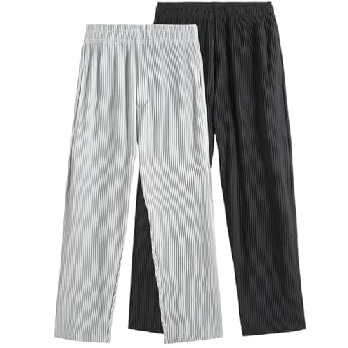 Men Summer Pleated Pants Casual Japanese Streetwear Loose Straight Ice Silk Pants3