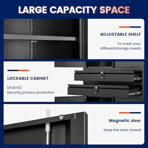 Image of Yizosh Metal Garage Storage Cabinet with Locking Doors and Adjustable Shelves, 71 inch Tool Storage Cabinet with 2 Drawer for Garage,Warehouse