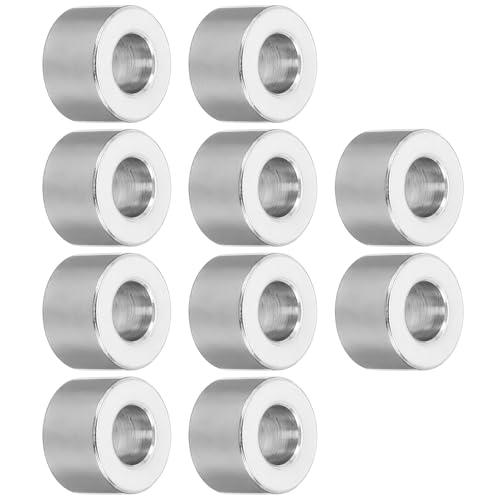 TOP-VIGOR 10Pcs M8 Aluminum Spacer, 8.2mm ID x 16mm OD x 10mm Length Metal Spacer, Round Plain Finish Spacer Screw Standoff Bushing for M8 Screws Bolts and Rods