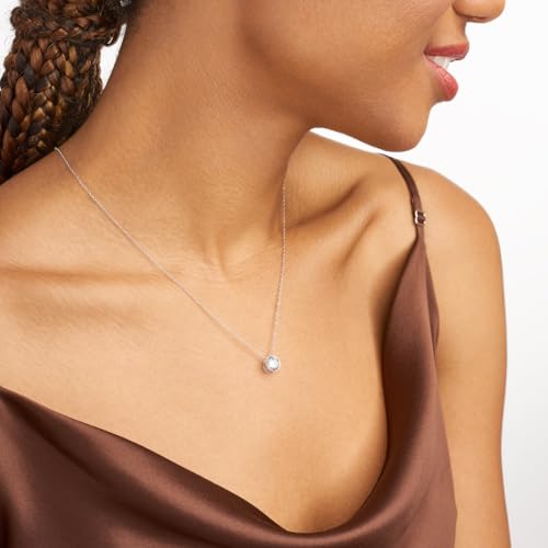 MORGAN & PAIGE .925 Sterling Silver Platinum Plated Solitaire 1/4" Round Cubic Zirconia Necklace - Elegant Crystal Bezel Set Dainty Sterling Silver Necklace for Women, Hypoallergenic 18in Cable Chain2
