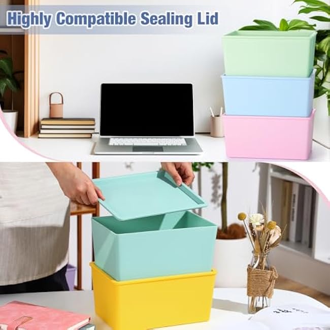 8 Pcs Storage Bins with Lids Small Plastic Storage Containers Stackable Storing Baskets Box for Organizing Shelves (Mixed Color)