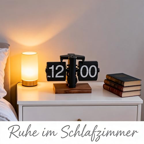 Cocoarm Retro-Klappuhr, Automatische Retro-Uhr, 12 Stunden, Modern, Digital, Mechanisch, mit Holzsockel, Retro-Uhr für Zuhause, Büro, Restaurant (Black)