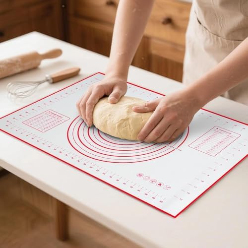Silicone Baking Mat - 0.7mm New Upgraded Non-slip and Reusable Pastry Mat for Rolling Out Dough, Non Stick Silicone Mats with Measurements for Cookies...