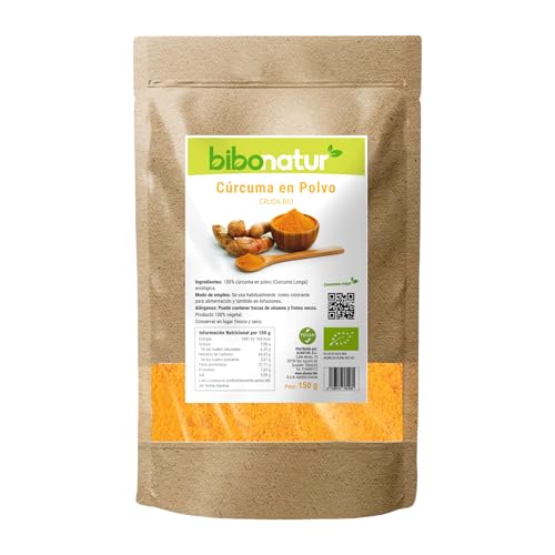 Bibonatur Cúrcuma en Polvo ECO 150 gr. 100% Natural: sin aditivos. Apta para Dieta Vegana. Cultivo Ecológico Certificado
