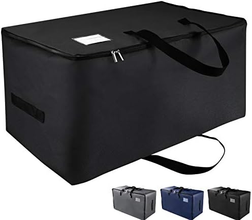 IHOMAGIC Large Storage Containers Bag 100L, Foldable Moving Bag Zippered Clothes Organizer with Handles and Clear PVC Pocket for Storage Blanket, Comforter, Duvet, Room Essentials (Dark Grey, L)