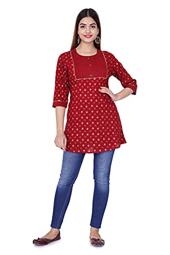 Image of Shiva Fab Short Kurti for Women | Embroidered Straight Rayon Kurta | Round Neck Full Sleeves Short Kurti for Women's