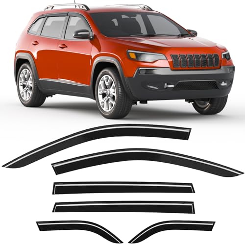 Image of 6-PCS Extra-Thick Rain Guards Fit for 2014-2023 Jeep Cherokee Extra Durable Tape-on Window Rain Guard Window Deflectors Vent Shades Window Visor Vent Visors Exterior