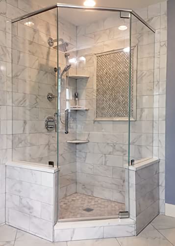 GEOONA 2 pcs Marble Shower Corner Shelf for Bathroom, 9\'\' Natural Marble Corner Shelves for Bath Wall Mounted Both Side Polished (2, Carrara White)