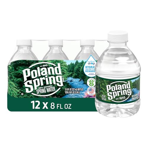Poland Spring Maine Spring Water Bottles, 12 Pack – Crisp, Still Bottled Water with Naturally Balanced Occurring Minerals & Electrolytes for Taste - 8 Fl Oz
