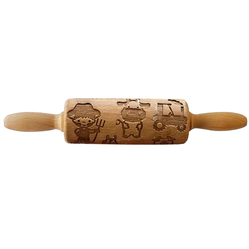Embossed Rolling Pin for Baking, Wooden Decorative Embossing Cookie Roller for Kitchen(Type A07)