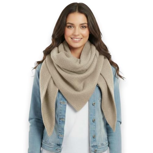 Ziona Damenschal leicht Winter Herbst Dreiecksschal weich XXL Winterschal (Beige)