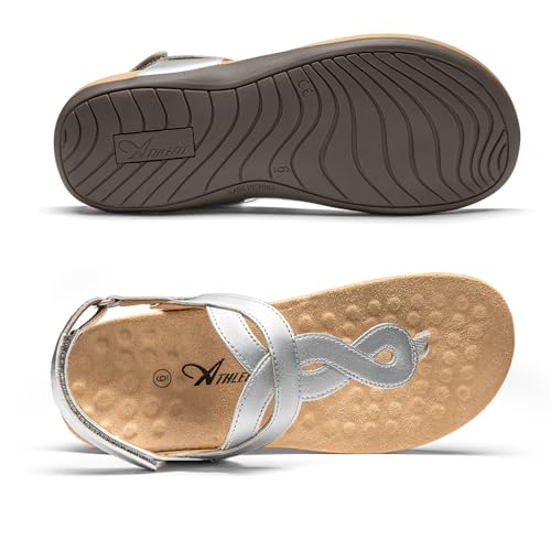 Image of Athlefit Women's Orthopedic Arch Support Sandals Comfortable Thong T-Strap Orthotic Casual Flat Sandals