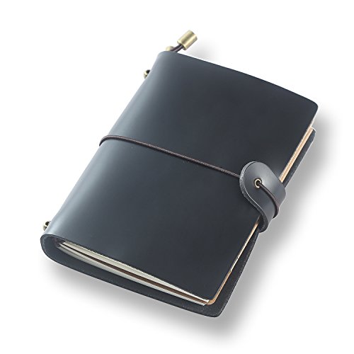 ScrodCat Classic notitieboek van echt leer, 13,5 cm x 11 cm, hervulbare pagina's, leer, dagboek, 100% handgemaakt en gepersonaliseerd, vintage dagboek, dagelijks gebruik en reisnotebook (zwart) (Black C, S)