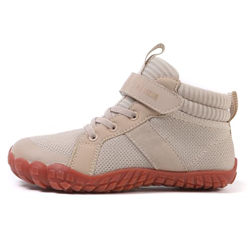 Image of KUBUA Kids High Top Barefoot Shoes Boys Girls Minimalist Zero Drop Sneakers | Wide Toe Box, Padded Collar for Ankle Support, Non-Slip, Hiking, Tennis, Walking, School, Wrestling, Gym, Little Kid, Big Kid