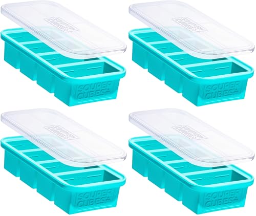 Image of Souper Cubes 1 Cup Silicone Freezer Molds - Soup Cubes Perfect for Freezing Broth, Rice, Leftovers and More - Silicone Freezer Trays with Lids for Meal Prep - Aqua - 4-Pack