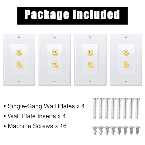 Image of Weewooday 24 Pcs Speaker Wall Plate Gold Plated 2 Connector Banana Plug Wall Plate for in-Wall Speaker Wire, Surround Sound & Audio Systems