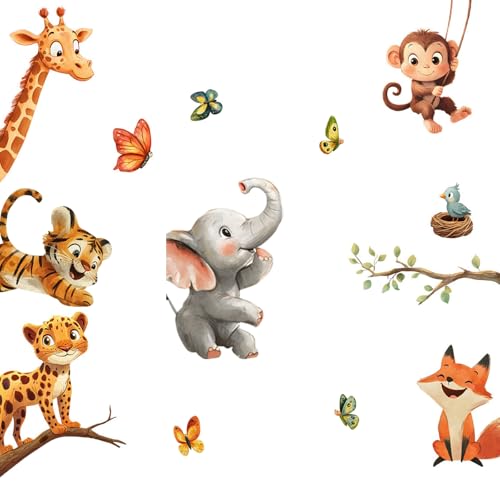 milaosk Pegatinas de Pared Animales Vinilos Decorativas Jungla Tigre Leopardo Jirafa Zorro Elefante Mono Vinilo Adhesivo Pared Infantil Papel Pintado Habitacion Bebe Niños